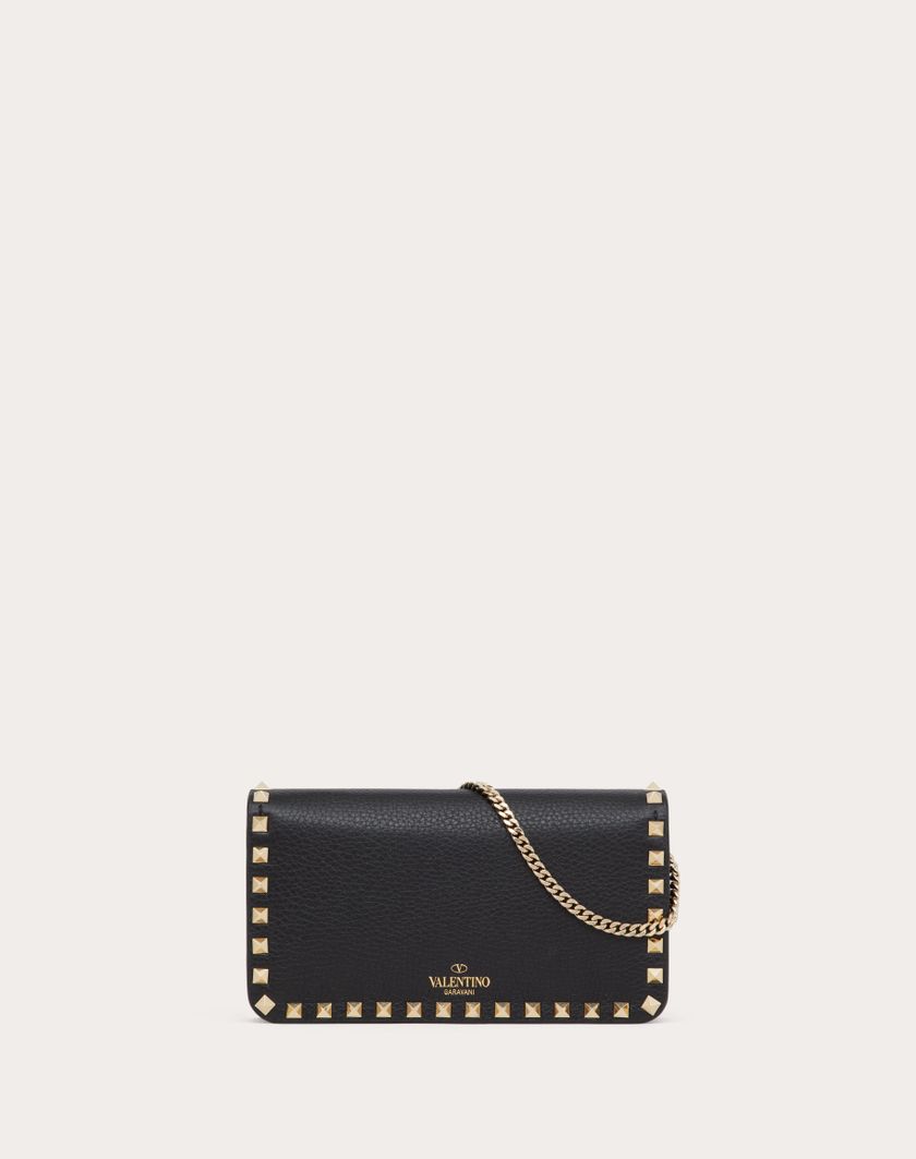Valentino Handbags Pouch Con Catena Rockstud In Vitello Granato per Donna in Nero | Valentino IT Promozione