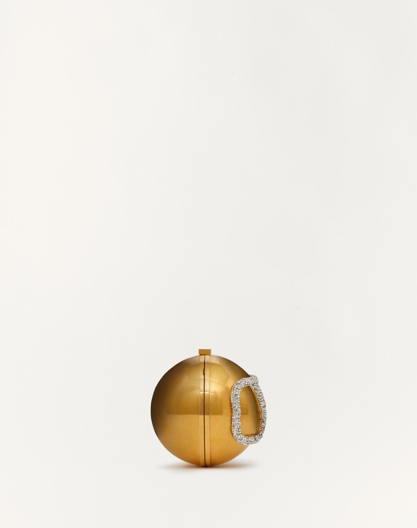 Valentino Handbags Minaudière Vlogo Signature In Metallo E Cristalli Swarovski® per Donna in Antique Brass/crystal | Valentino IT Offerte