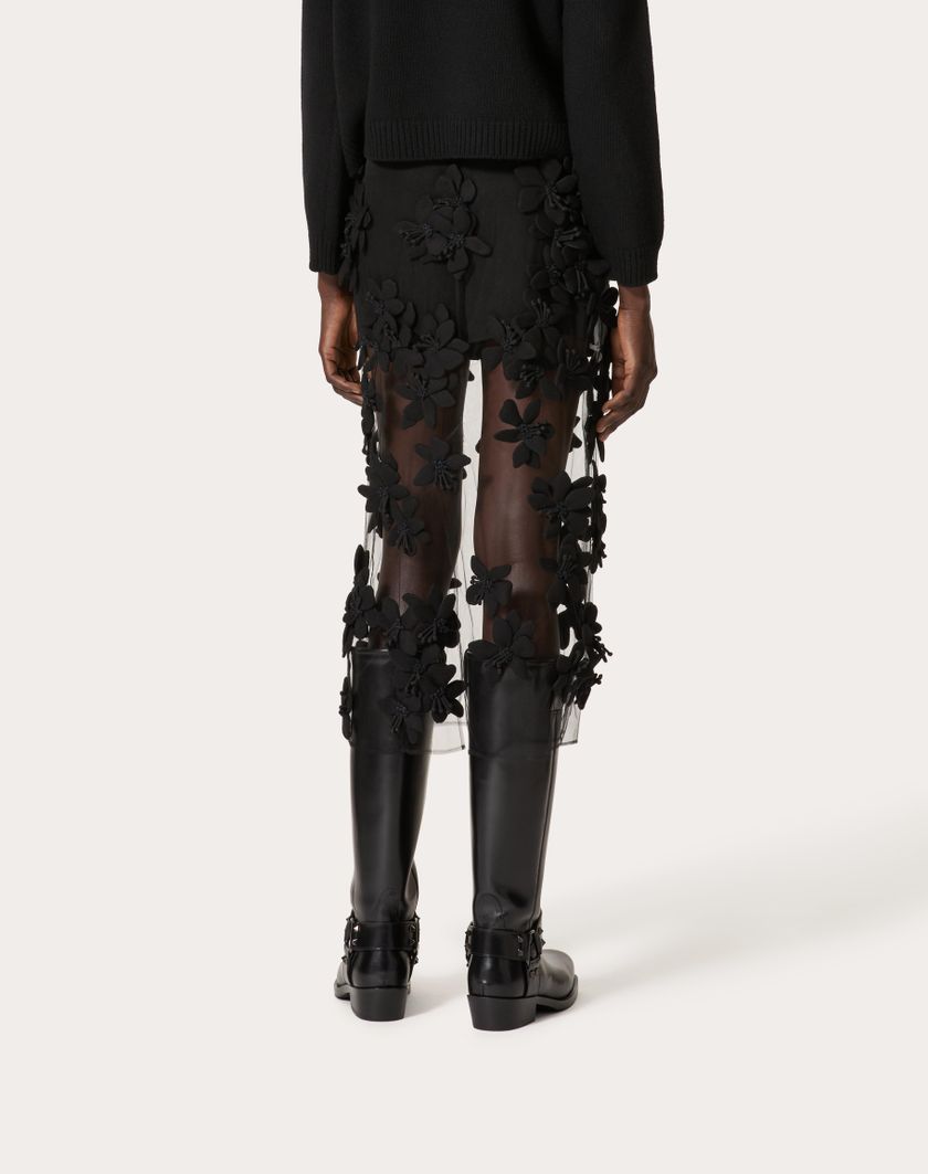 Valentino Handbags Gonna Midi In Tulle Illusione Ricamata per Donna in Nero | Valentino IT Negozio