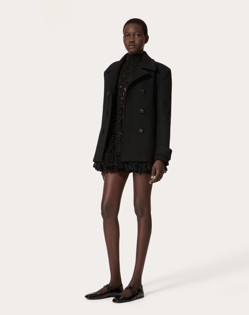 Valentino Handbags Caban In Compact Coat per Donna in Nero | Valentino IT Moda