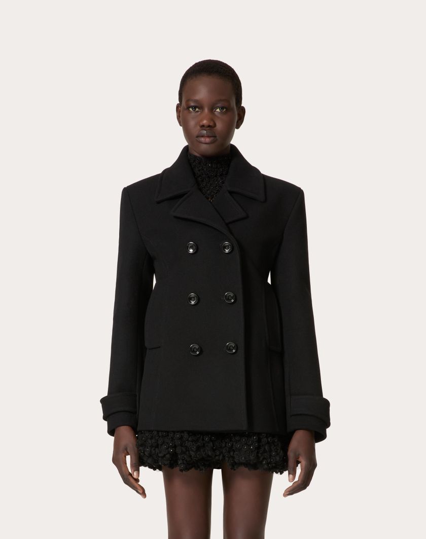 Valentino Handbags Caban In Compact Coat per Donna in Nero | Valentino IT Moda