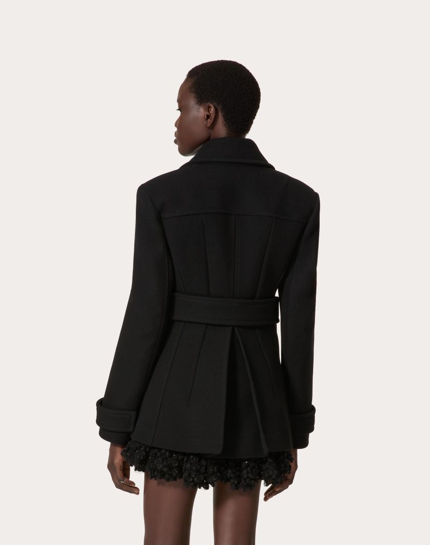 Valentino Handbags Caban In Compact Coat per Donna in Nero | Valentino IT Moda