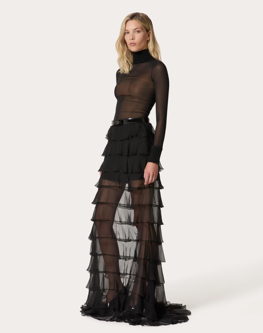 Valentino Handbags Gonna Lunga In Chiffon per Donna in Nero | Valentino IT Italia
