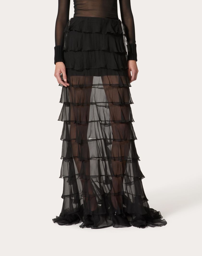 Valentino Handbags Gonna Lunga In Chiffon per Donna in Nero | Valentino IT Italia