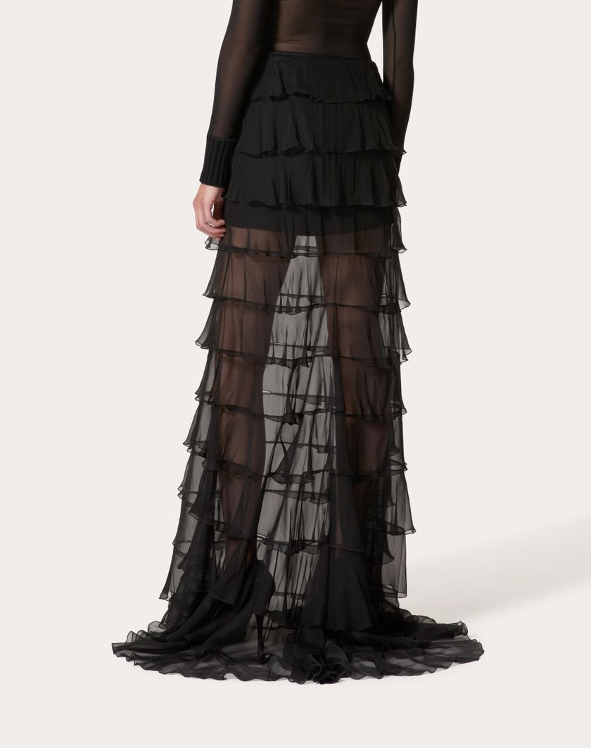 Valentino Handbags Gonna Lunga In Chiffon per Donna in Nero | Valentino IT Italia