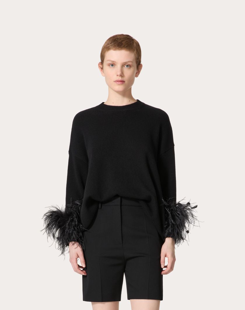 Valentino Handbags Maglia In Lana Con Piume per Donna in Nero | Valentino IT Vendita