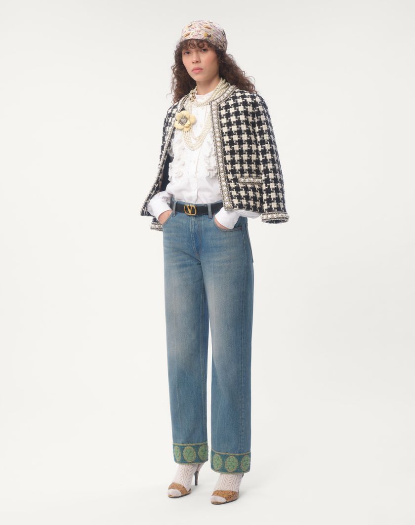 Valentino Handbags Pantaloni In Denim Con Bordi In Jacquard per Donna in Denim | Valentino IT Fino Al -60%