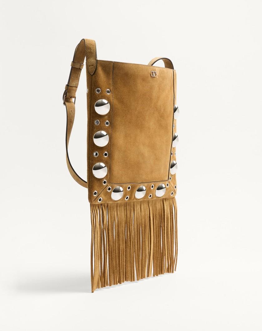 Valentino Handbags Borsa A Spalla Valentino Garavani Nellcôte In Suede Con Frange per Donna in Beige | Valentino IT Vendita Calda