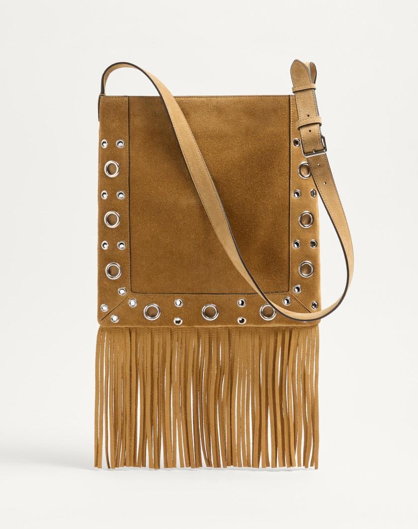 Valentino Handbags Borsa A Spalla Valentino Garavani Nellcôte In Suede Con Frange per Donna in Beige | Valentino IT Vendita Calda