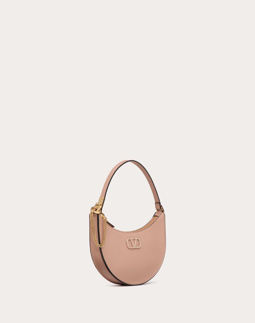 Valentino Handbags Mini Hobo Vlogo Signature In Vitello Con Logo Gioiello per Donna in Rose Cannelle | Valentino IT Negozi Online