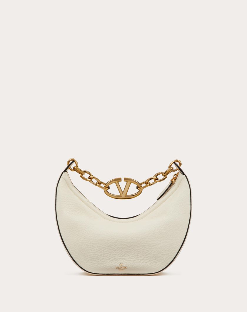 Valentino Handbags Hobo Piccola Vlogo Moon Bag In Vitello Granato Con Catena per Donna in Nero | Valentino IT Affare Del Giorno