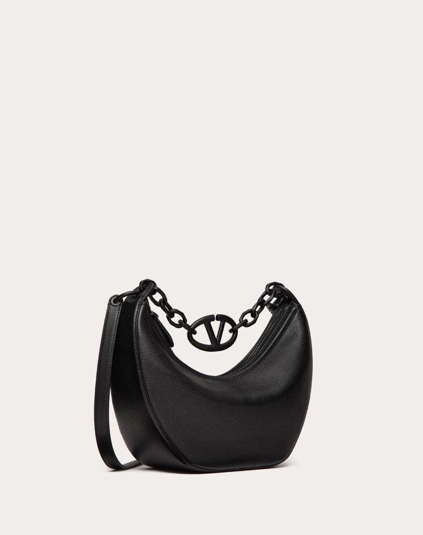Valentino Handbags Hobo Piccola Vlogo Moon Bag In Vitello Granato Con Catena per Donna in Nero | Valentino IT Convenienza