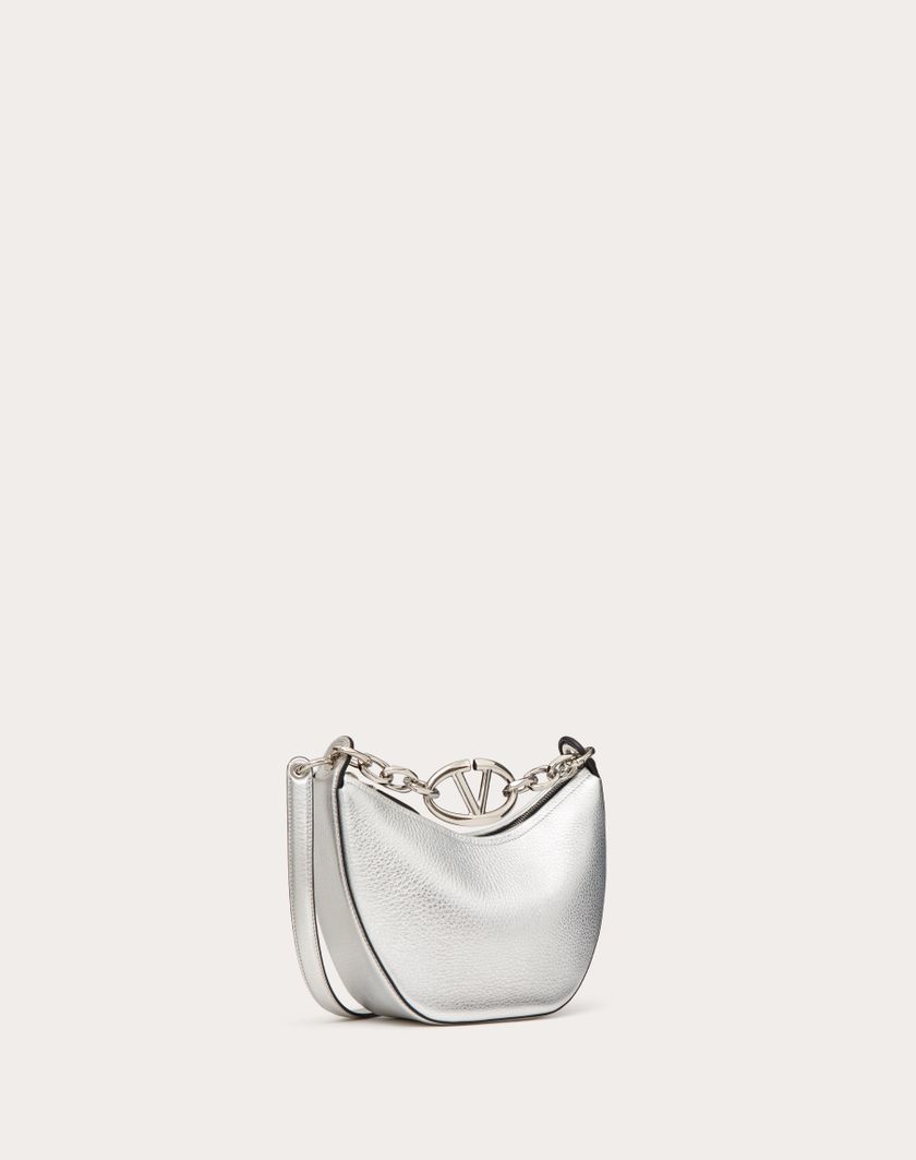 Valentino Handbags Mini Hobo Vlogo Moon Bag In Vitello Granato Metallizzato Con Catena per Donna in Argento | Valentino IT Offerta