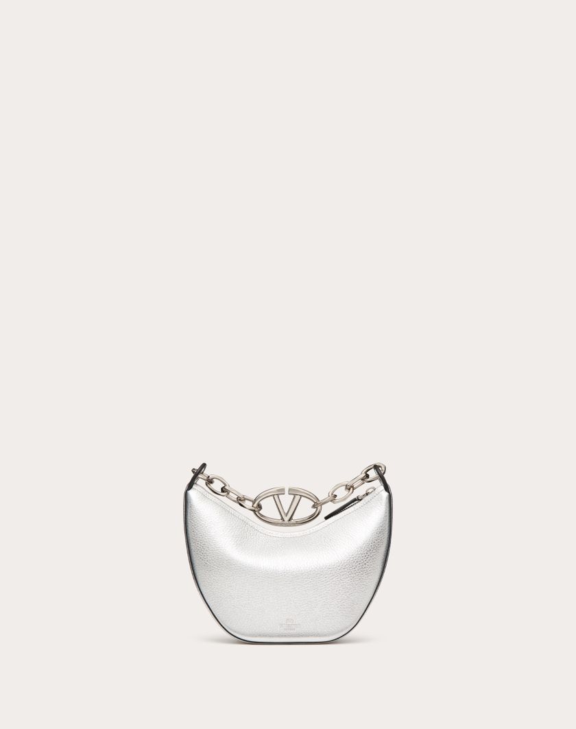 Valentino Handbags Mini Hobo Vlogo Moon Bag In Vitello Granato Metallizzato Con Catena per Donna in Argento | Valentino IT Offerta