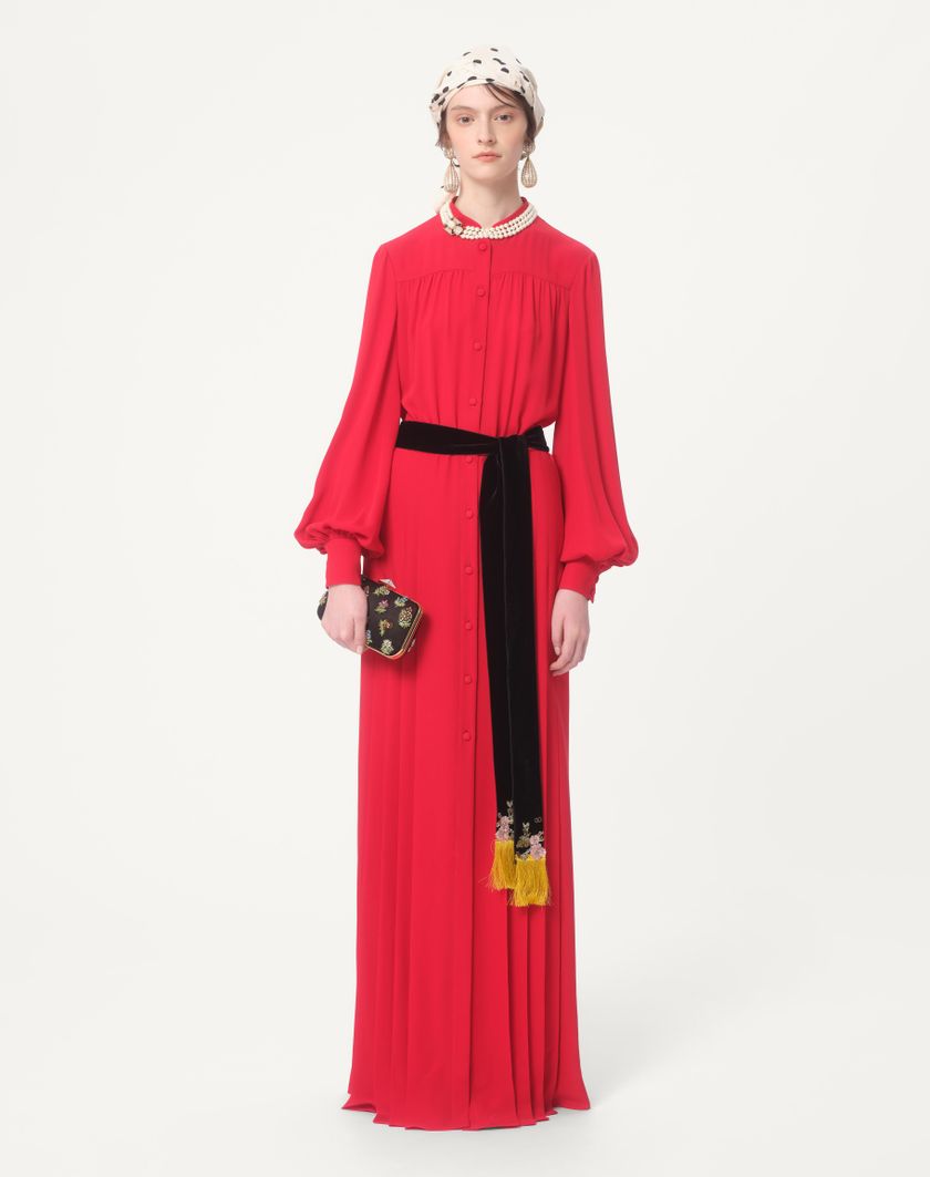 Valentino Handbags Abito Lungo In Georgette per Donna in Rosso | Valentino IT Vendita Economica