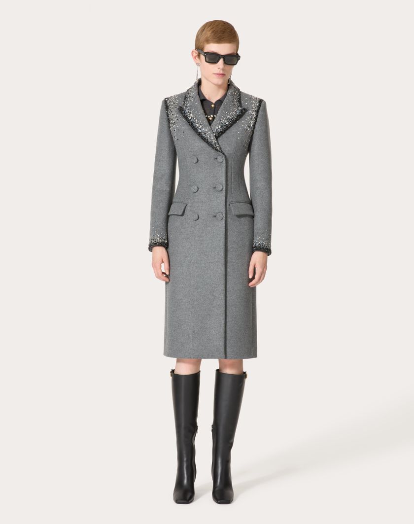 Valentino Handbags Cappotto In Lana Ricamato per Donna in Grigio/silver | Valentino IT 2025
