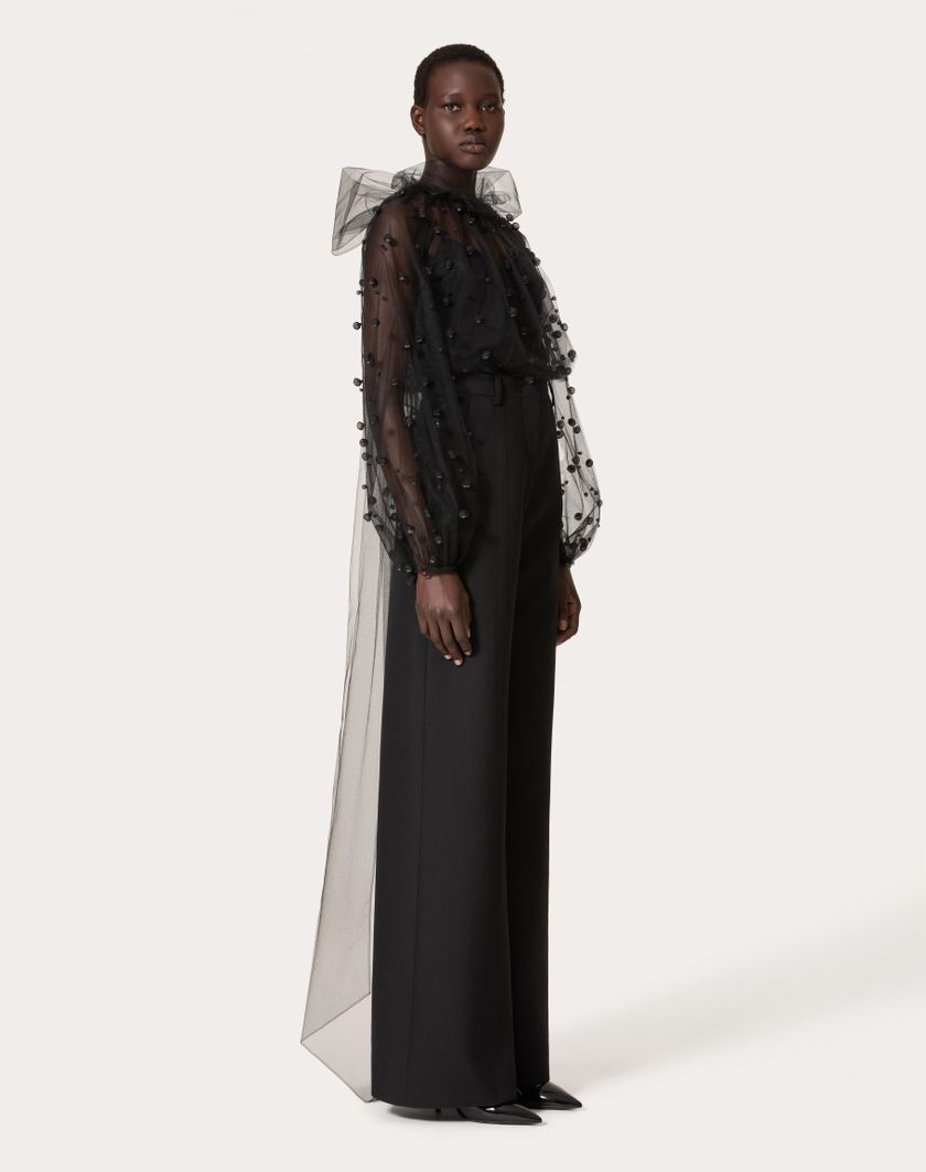 Valentino Handbags Top In Tulle Illusione Ricamata per Donna in Nero | Valentino IT Consegna Veloce