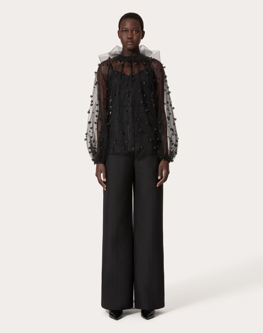 Valentino Handbags Top In Tulle Illusione Ricamata per Donna in Nero | Valentino IT Consegna Veloce