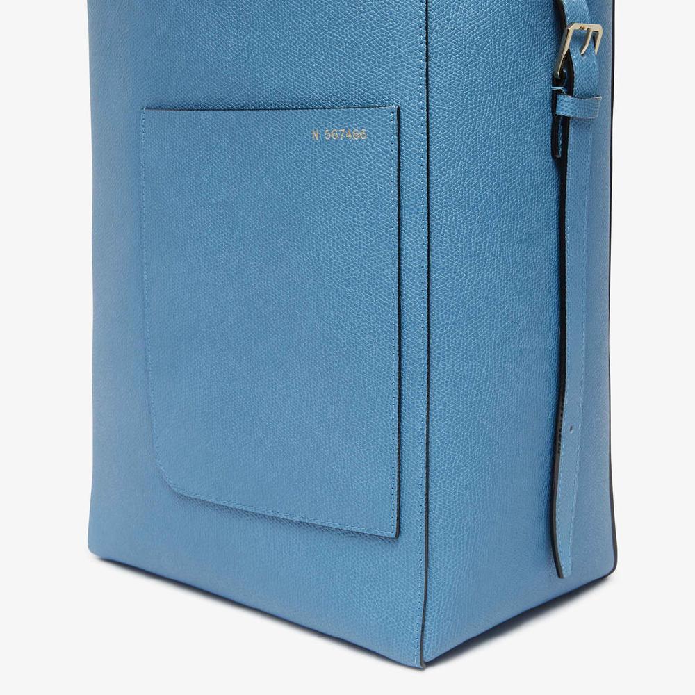 Valextra Borsa a secchiello da Donna Media in Pelle Azzurra | Valextra Soft In Linea