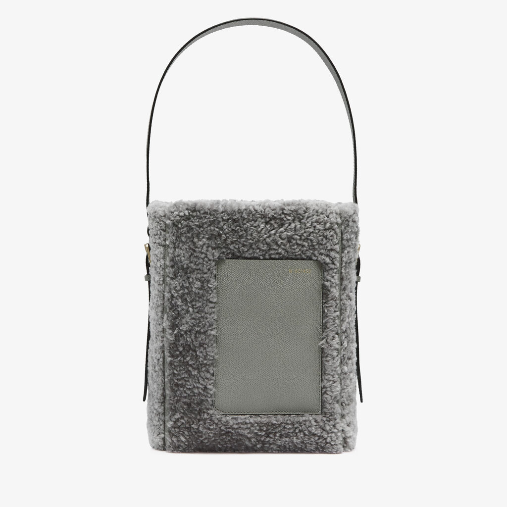 Valextra Borsa a secchiello da Donna Mini Shearling Grigia | Valextra Soft