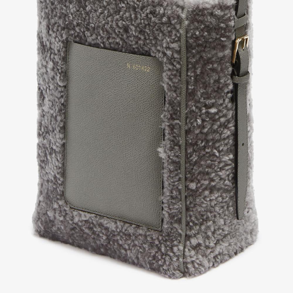 Valextra Borsa a secchiello da Donna Mini Shearling Grigia | Valextra Soft Shopping Online