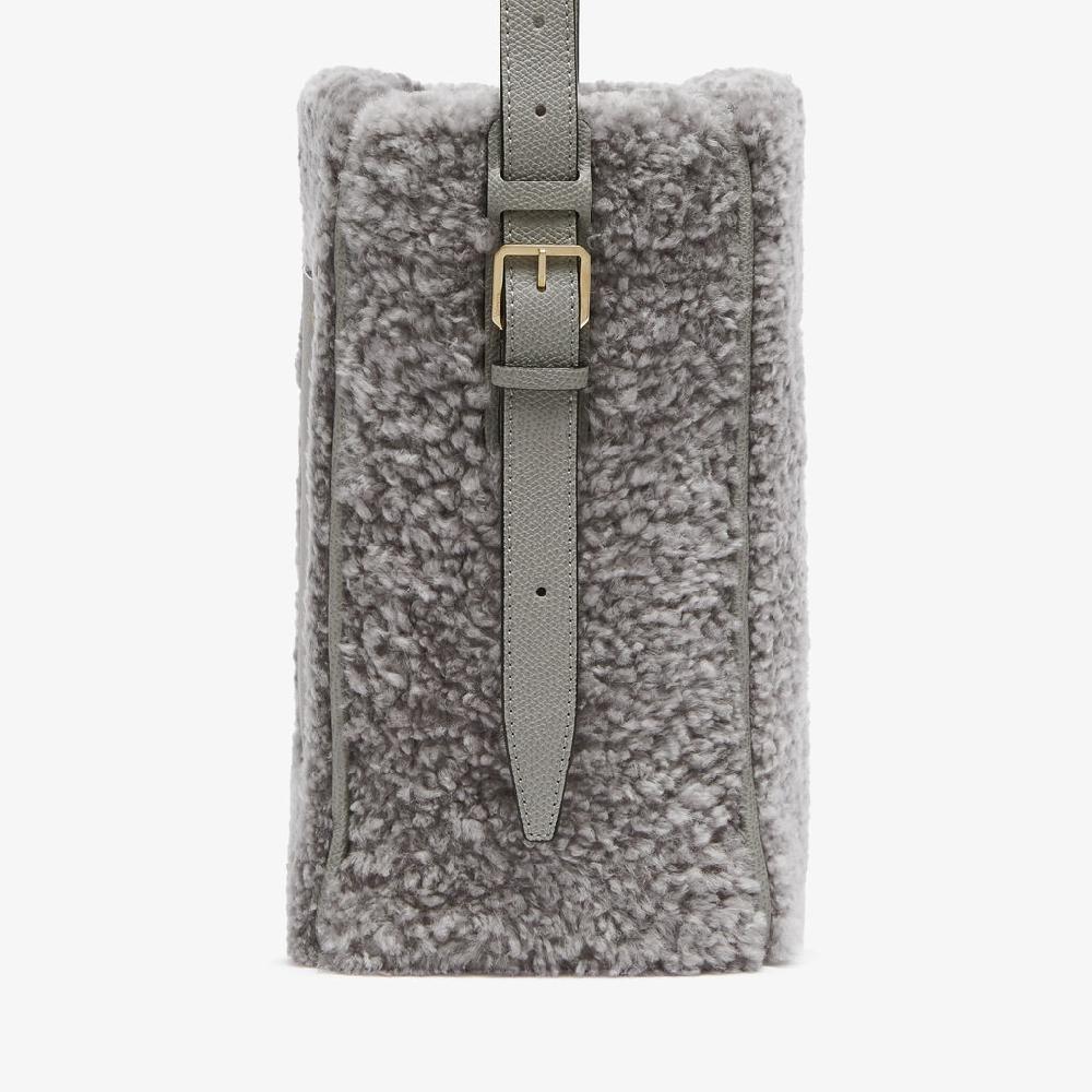 Valextra Borsa a secchiello da Donna Mini Shearling Grigia | Valextra Soft Shopping Online