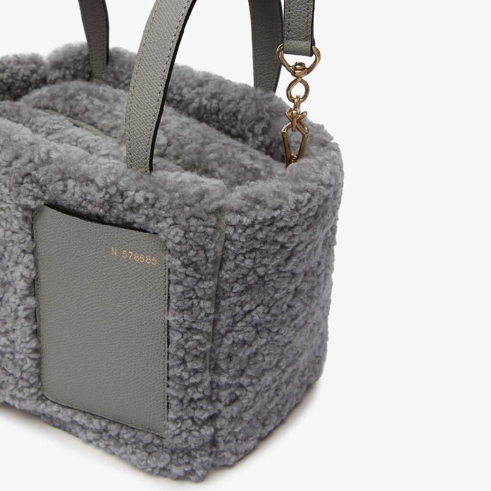Valextra Borsa a secchiello da Donna in Shearling Grigia | Valextra Soft Affare Del Giorno