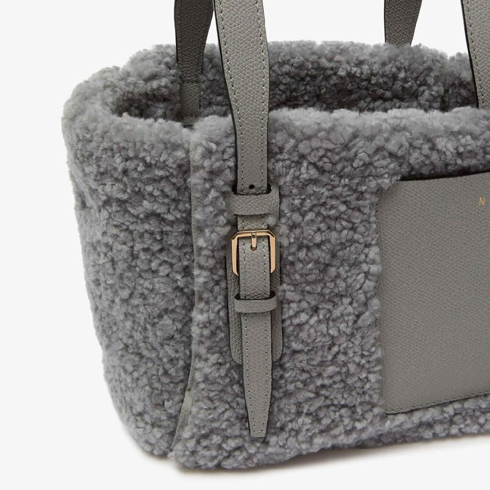Valextra Borsa a secchiello da Donna in Shearling Grigia | Valextra Soft Affare Del Giorno
