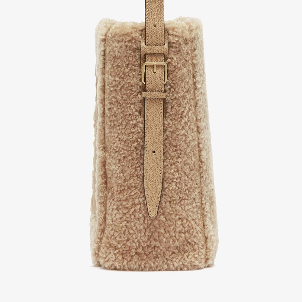 Valextra Borsa a secchiello da Donna Mini Shearling Beige | Valextra Soft Prezzo Ridotto