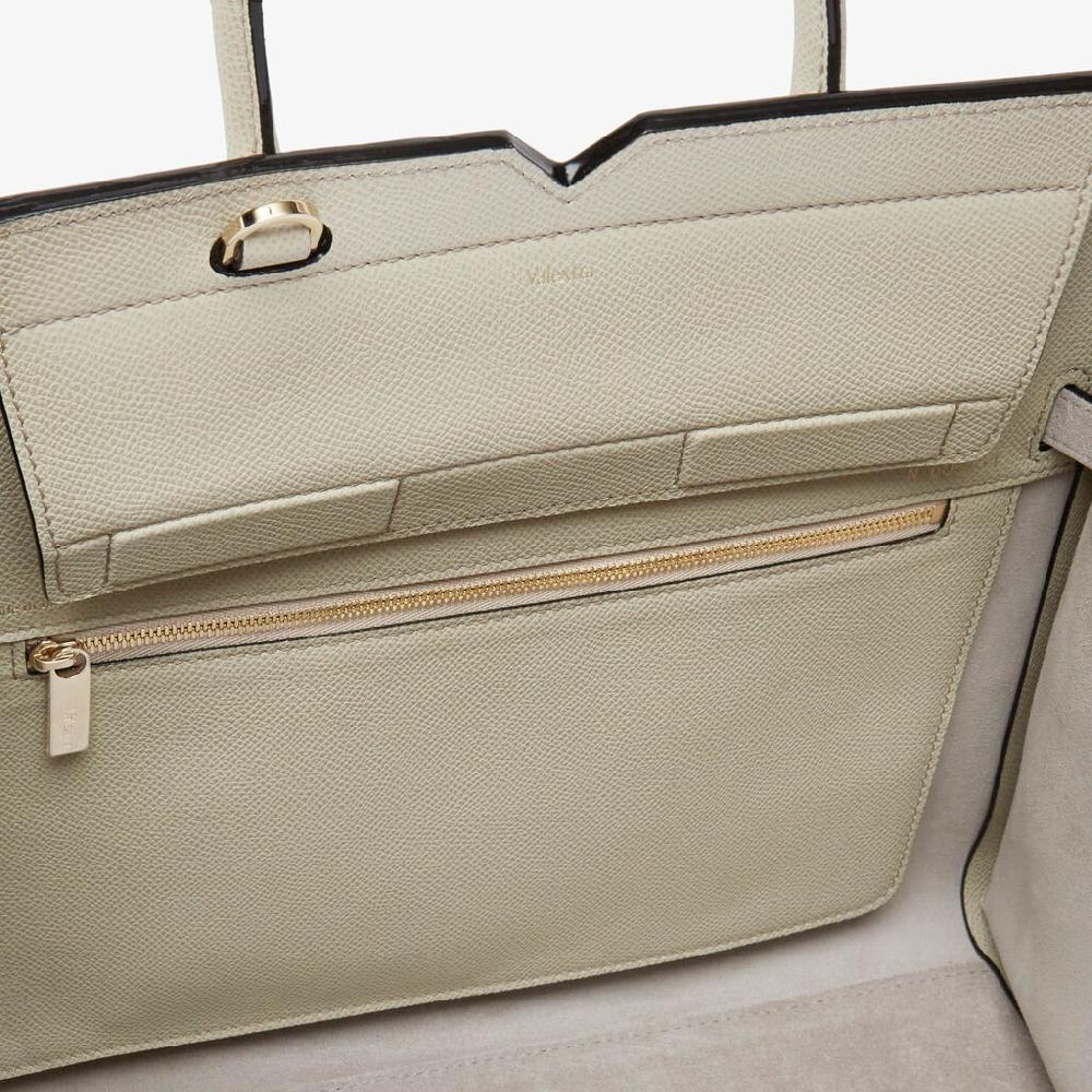 Valextra Borsa A Due Manici Milano Media | Pelle di vitello Millepunte Soft | Grigio Lino | Valextra Nuovo