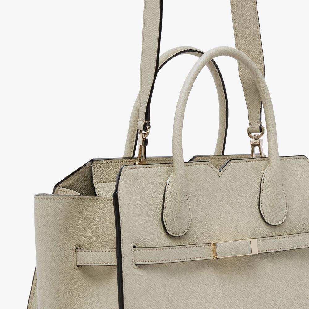 Valextra Borsa A Due Manici Milano Media | Pelle di vitello Millepunte Soft | Grigio Lino | Valextra Nuovo