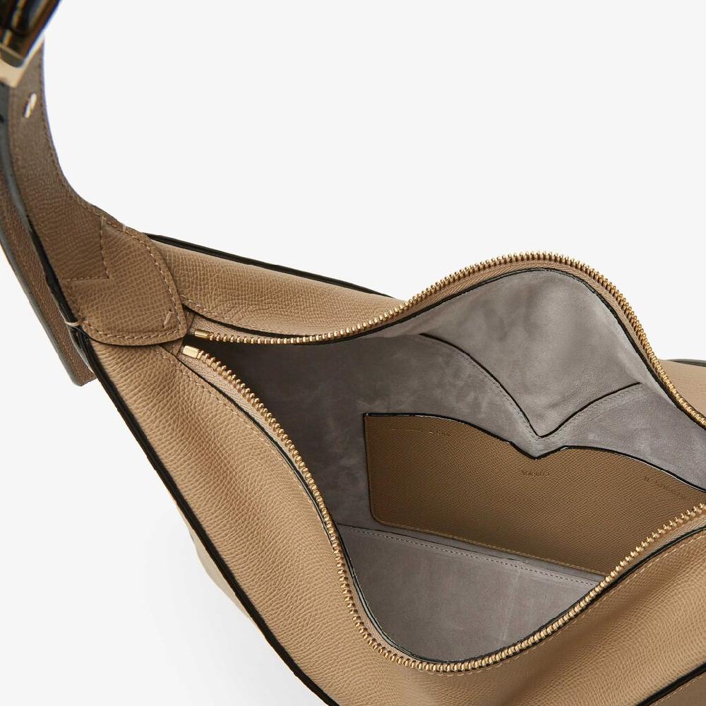 Valextra Borsa hobo da Donna di Lusso in Pelle rigida Beige | Valextra Vivi Negozio