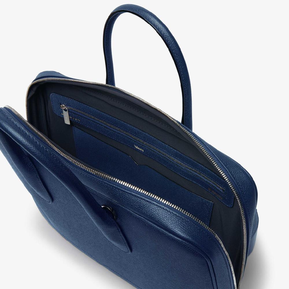 Valextra Borsa da computer Uomo in Pelle Blu Zaffiro | Valextra My Logo Italy