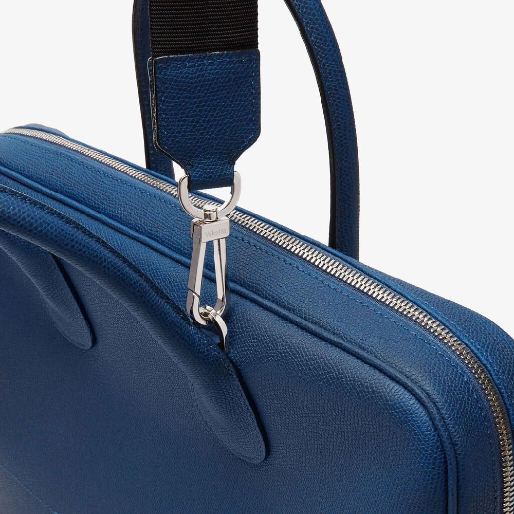 Valextra Borsa da computer Uomo in Pelle Blu Zaffiro | Valextra My Logo Italy