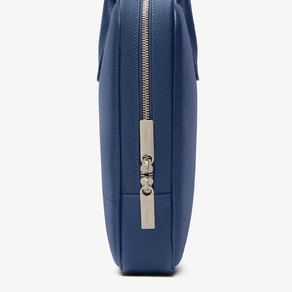 Valextra Borsa da computer Uomo in Pelle Blu Zaffiro | Valextra My Logo Italy