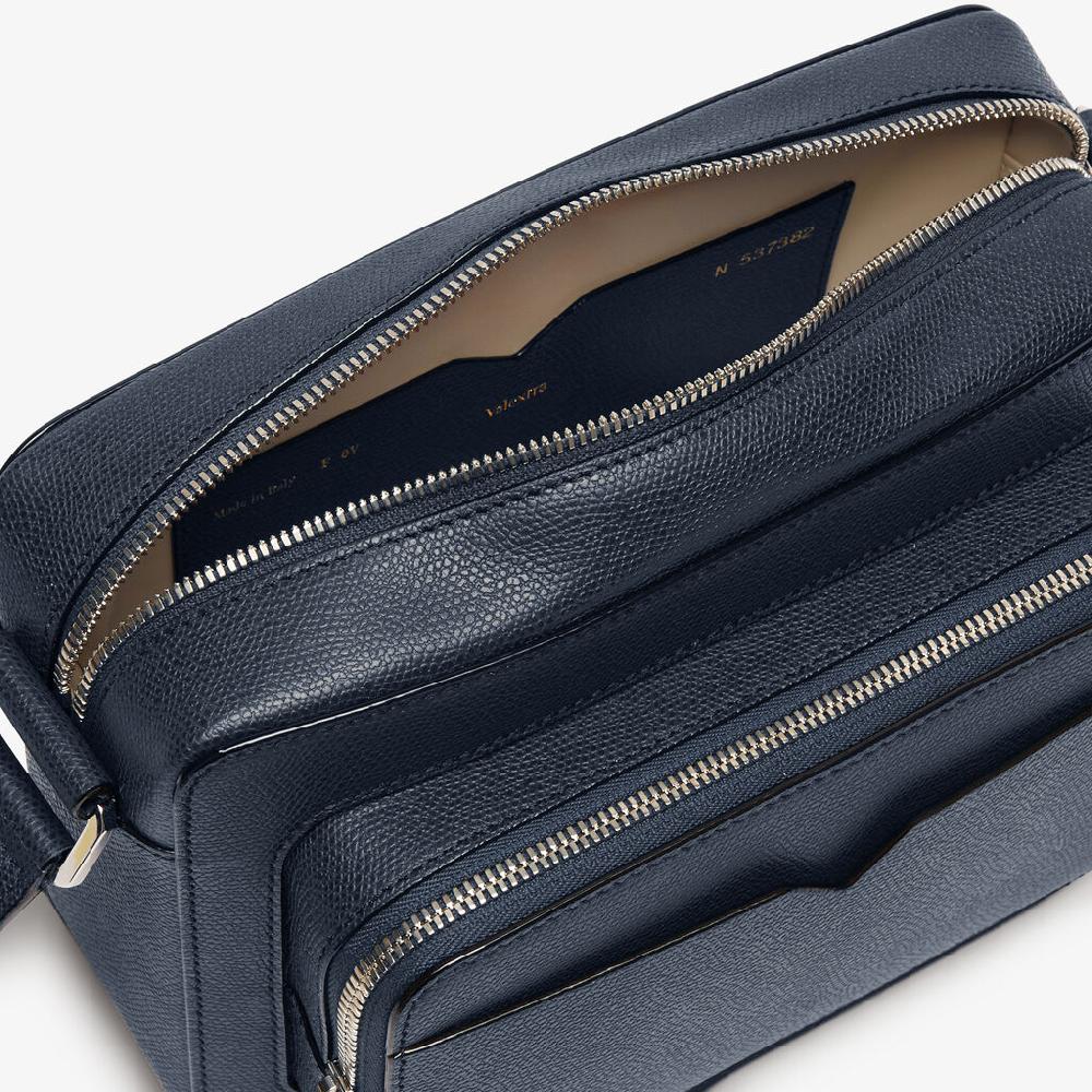 Valextra Borsetta Reporter in Pelle Blu con zip | Valextra V-Line Nuovo