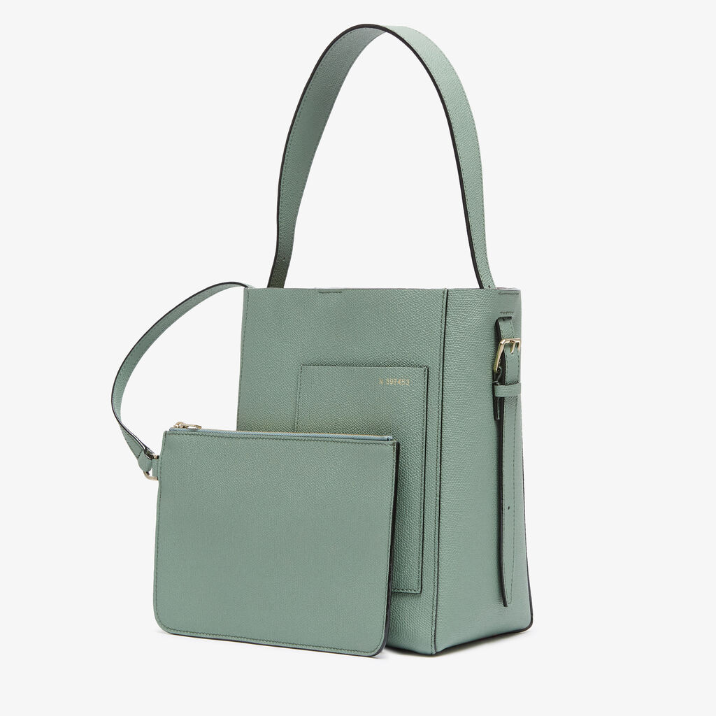 Valextra Borsa a Secchiello Soft Mini | Pelle di vitello Millepunte | Verde Eucalipto | Valextra Italy