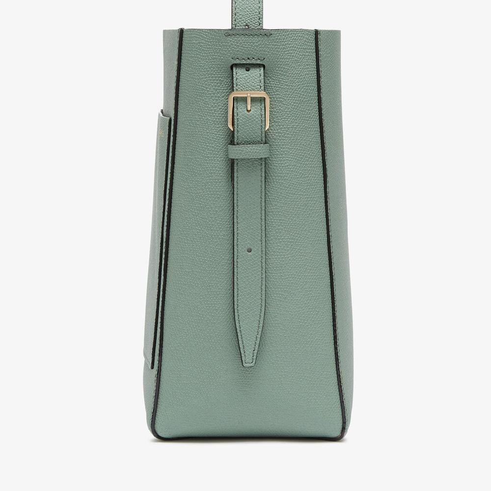 Valextra Borsa a Secchiello Soft Mini | Pelle di vitello Millepunte | Verde Eucalipto | Valextra Italy
