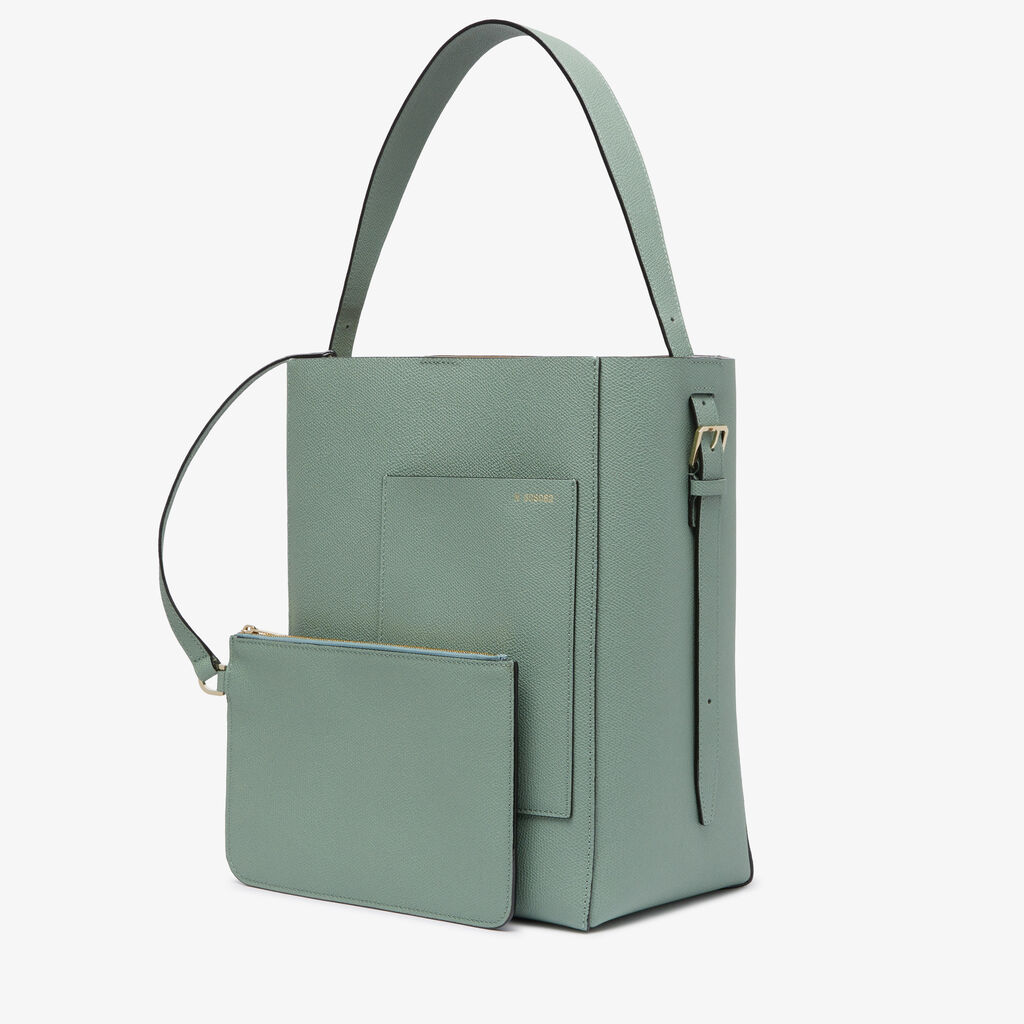 Valextra Borsa a Secchiello Soft Media | Pelle di vitello Millepunte | Verde Eucalipto | Valextra Promozione Limitata