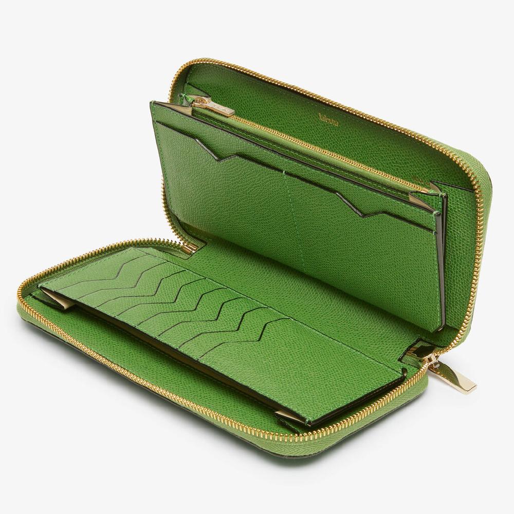 Valextra Portafoglio da Donna di Lusso in Pelle Verde | Valextra Zip Around Offerta