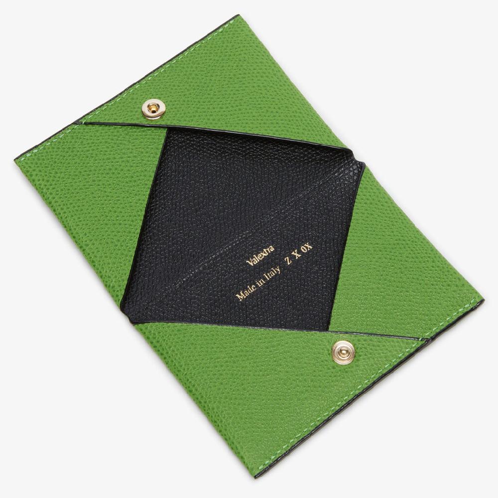 Valextra Porta carte con Bottone di Lusso in Pelle Verde e Nera | Valextra In Vendita
