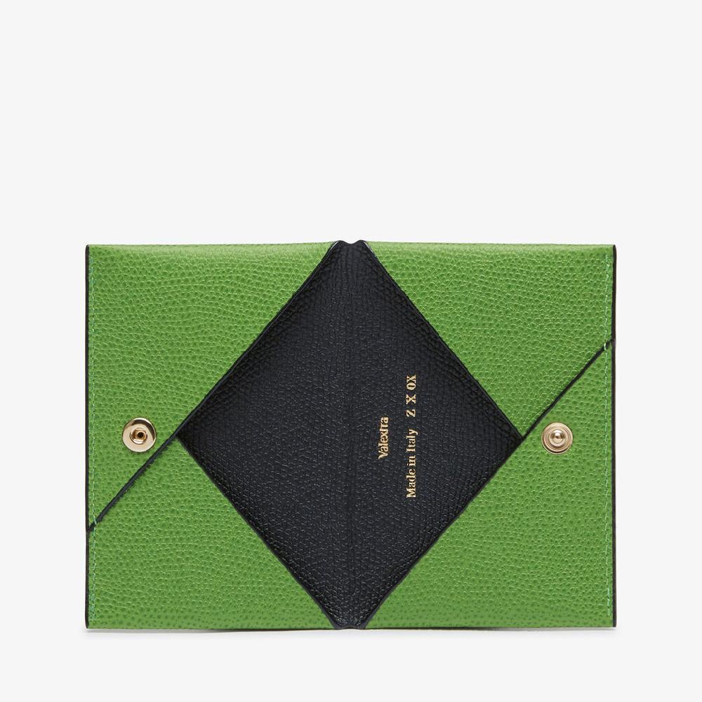 Valextra Porta carte con Bottone di Lusso in Pelle Verde e Nera | Valextra In Vendita