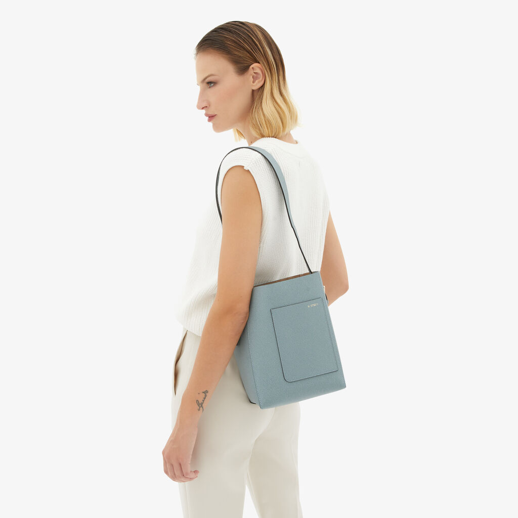 Valextra Borsa a secchiello da Donna Mini in Pelle Azzurra | Valextra Soft Saldi Di Fabbrica