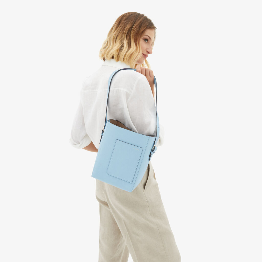 Valextra Borsa a secchiello da Donna Mini in Pelle Blu | Valextra Soft Vendite Flash