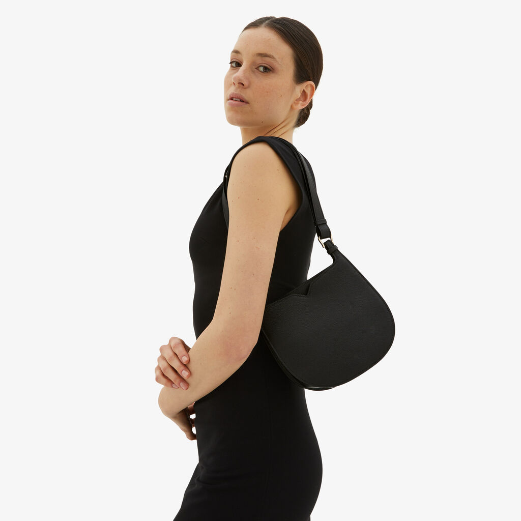Valextra Borsa a spalla Mini in Pelle Nera | Valextra Hobo Nuova