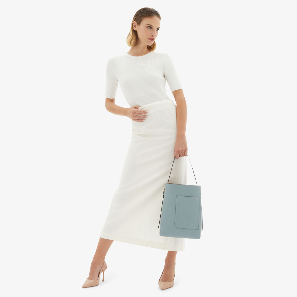Valextra Borsa a secchiello da Donna in Pelle Azzurra | Valextra Soft Consegna Veloce