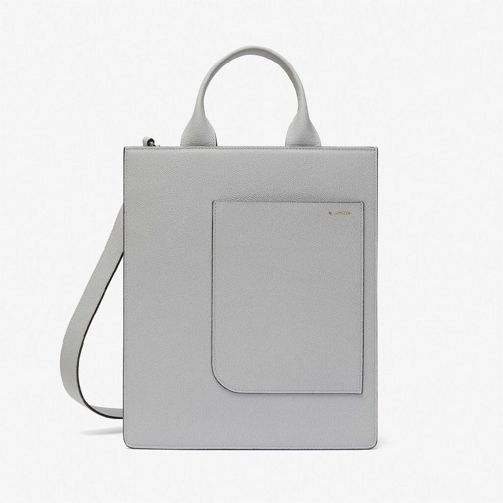 Valextra Borsa Mini in Pelle Grigia con tasca esterna | Valextra Boxy