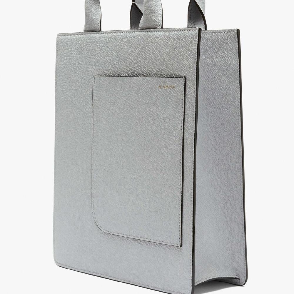Valextra Borsa Mini in Pelle Grigia con tasca esterna | Valextra Boxy Shopping Online
