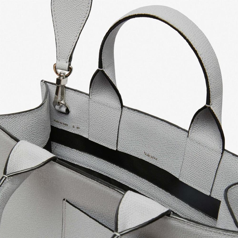 Valextra Borsa Mini in Pelle Grigia con tasca esterna | Valextra Boxy Shopping Online