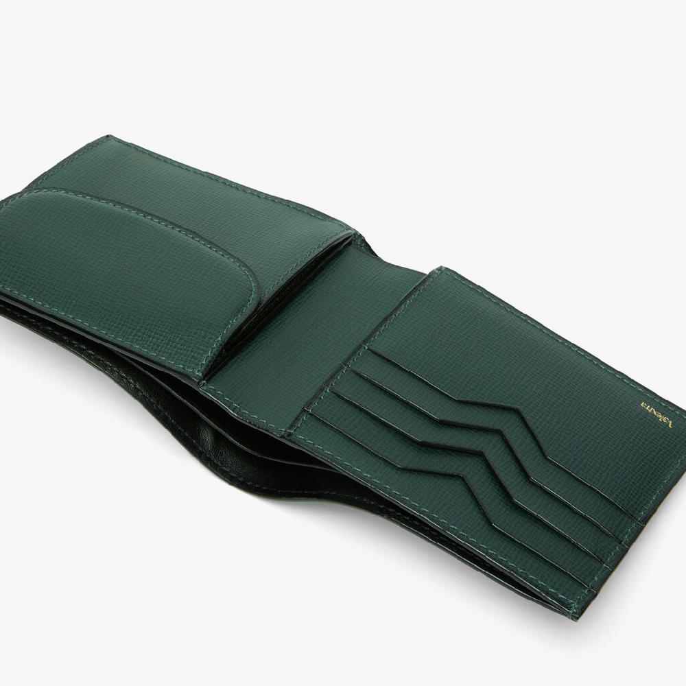 Valextra Portafoglio Bifold in Pelle Verde con portamonete | Valextra Vendita Calda